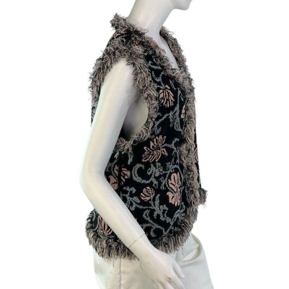 Vintage 90s BRENDA FRENCH French Rags Hand Loomed Open Vest With Fringe M - Picture 8 of 10